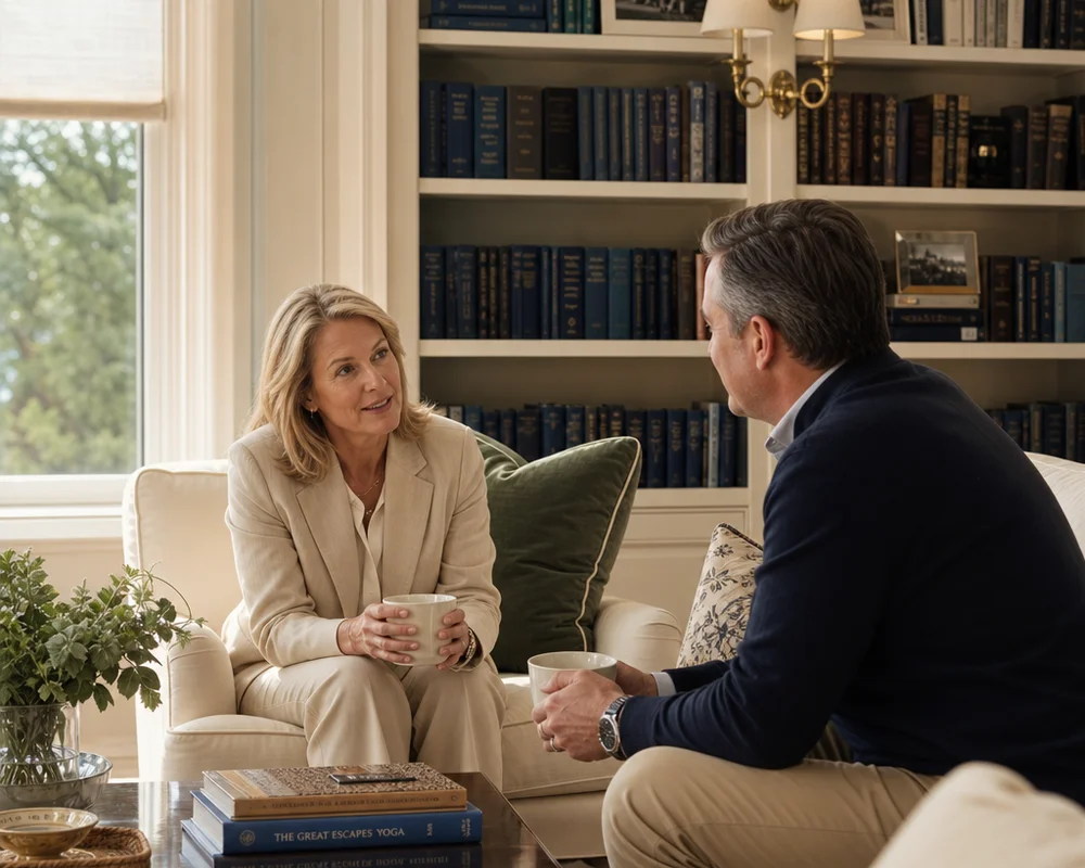 A consultation conversation in a warm Connecticut home